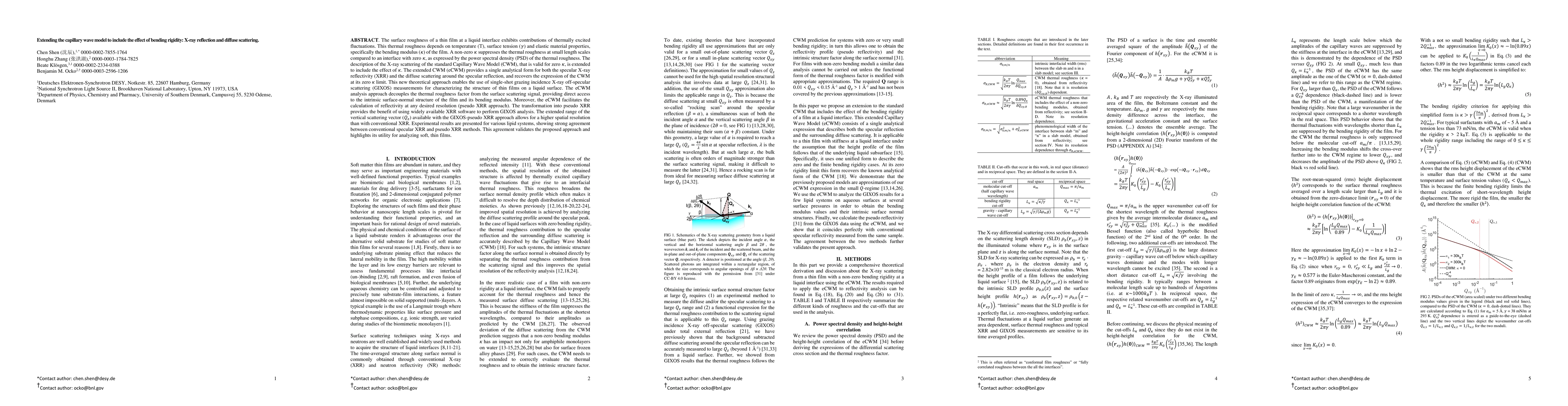 Thumbnail for Extending the capillary wave model to include the effect of bending
  rigidity: X-ray reflection and diffuse scattering