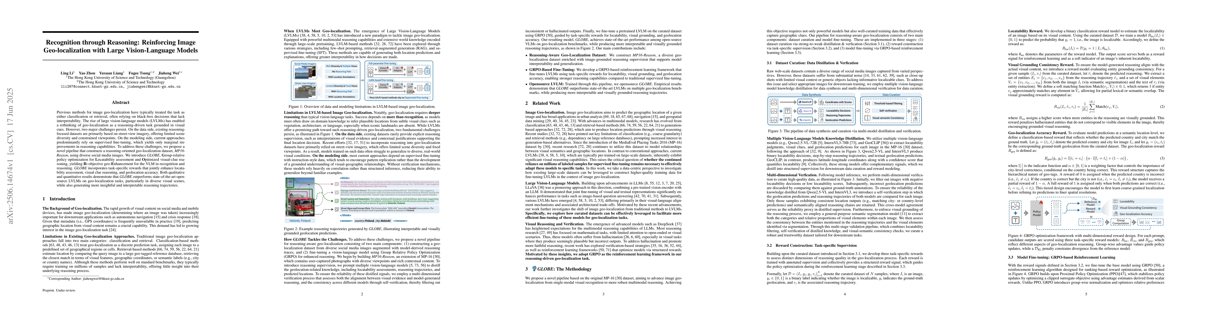 Thumbnail for Recognition through Reasoning: Reinforcing Image Geo-localization with
  Large Vision-Language Models