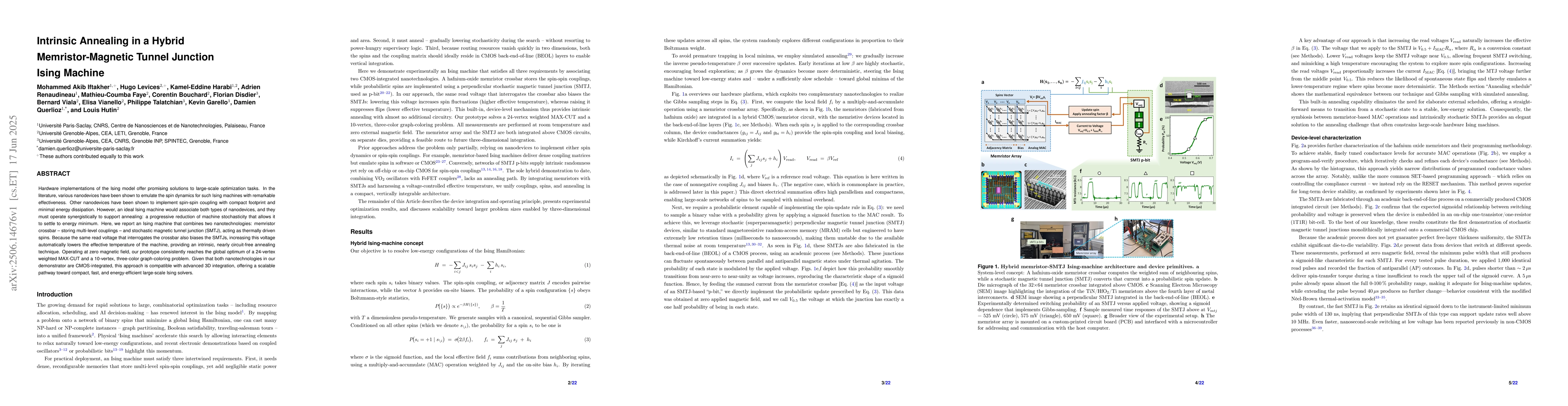 Thumbnail for Intrinsic Annealing in a Hybrid Memristor-Magnetic Tunnel Junction Ising
  Machine