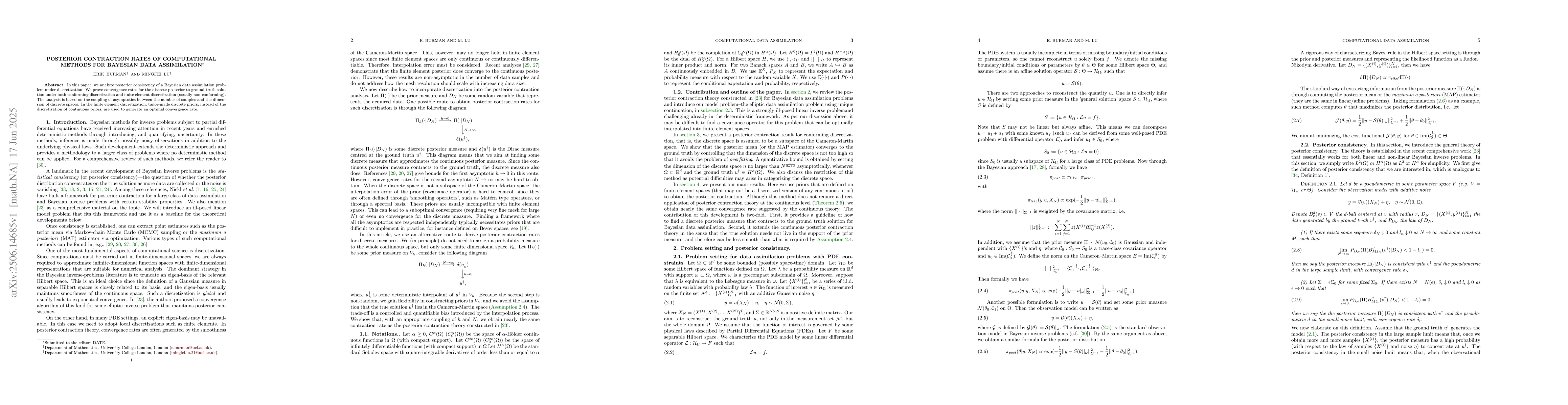 Thumbnail for Posterior contraction rates of computational methods for Bayesian data
  assimilation