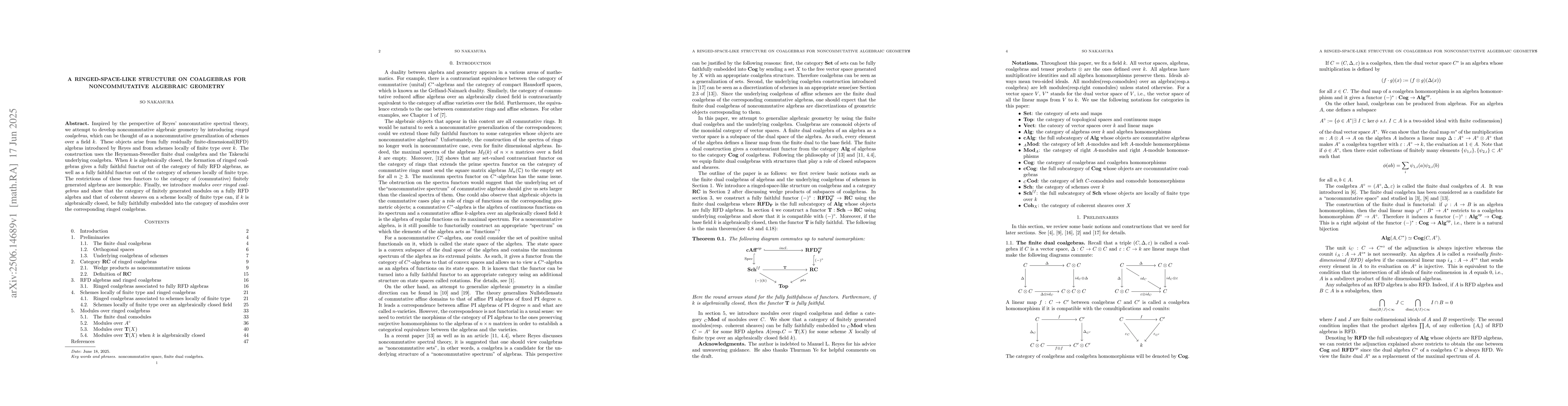 Thumbnail for A ringed-space-like structure on coalgebras for noncommutative algebraic
  geometry