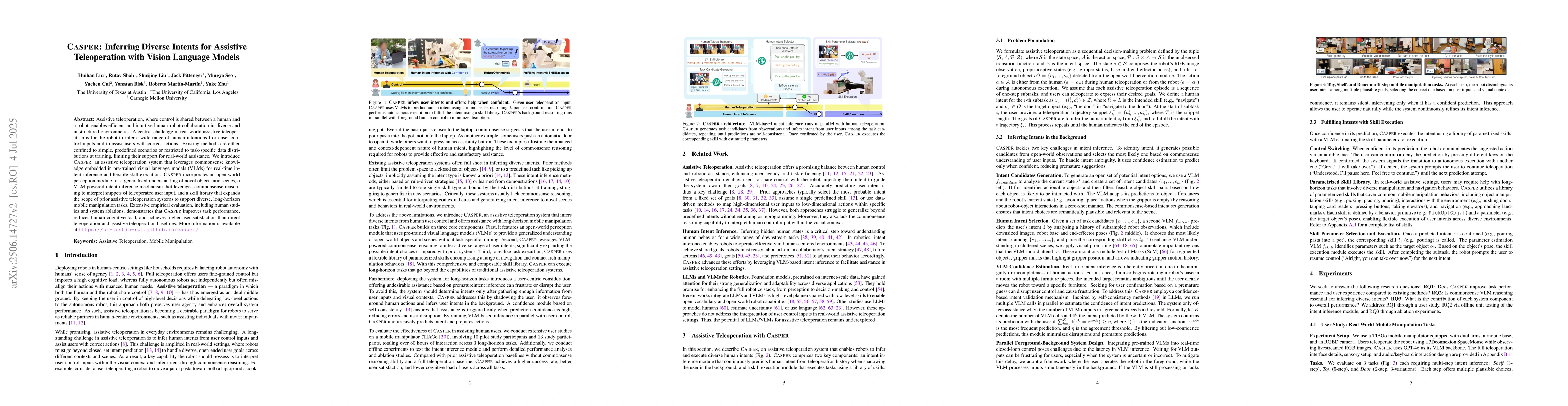 Thumbnail for Casper: Inferring Diverse Intents for Assistive Teleoperation with
  Vision Language Models