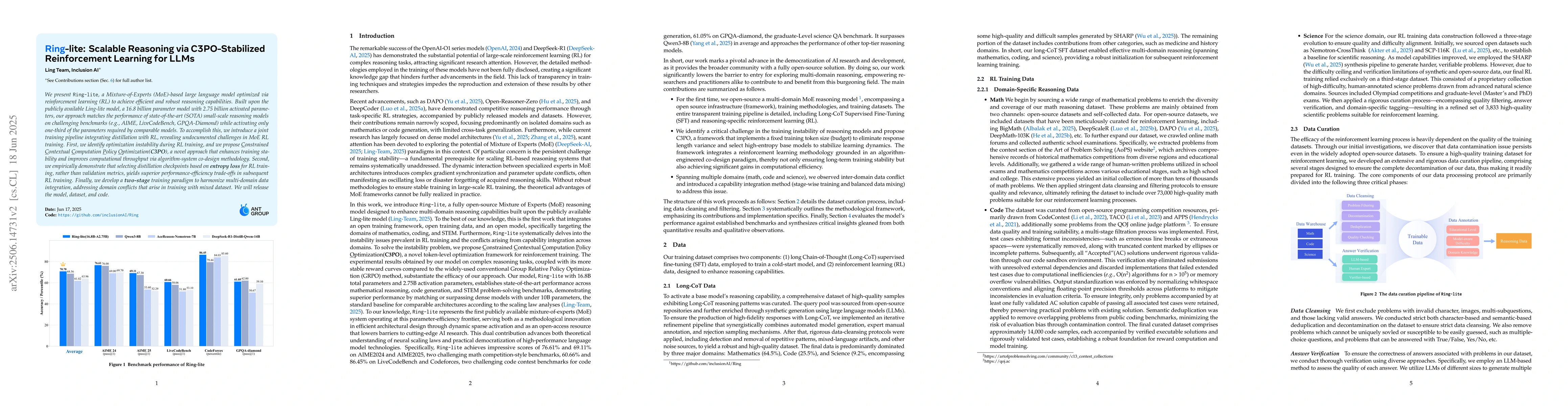 Thumbnail for Ring-lite: Scalable Reasoning via C3PO-Stabilized Reinforcement Learning
  for LLMs