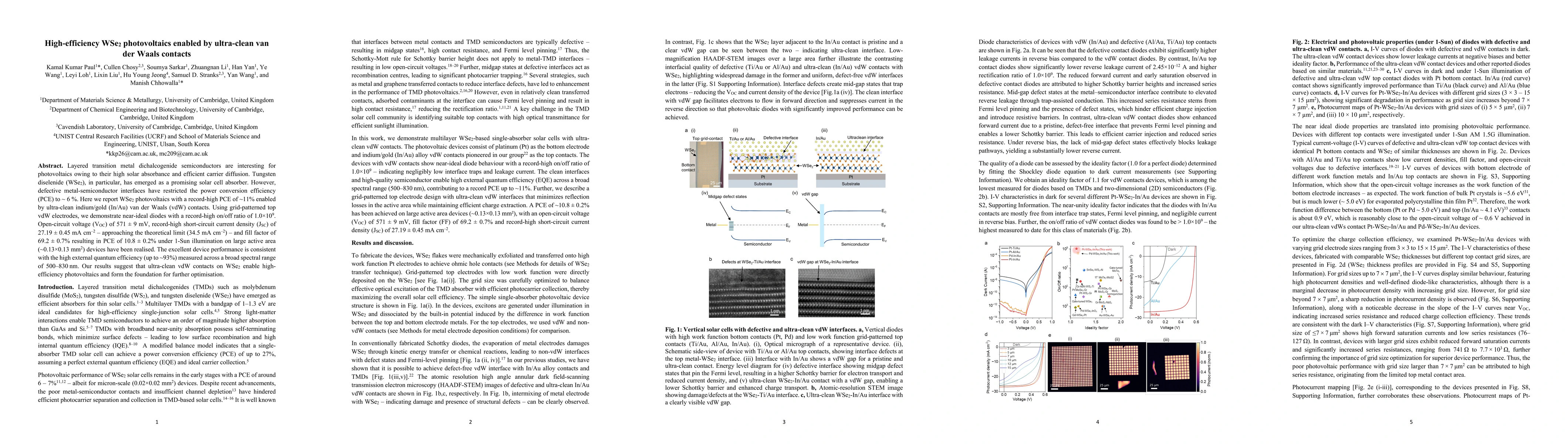 Thumbnail for High-efficiency WSe$_2$ photovoltaics enabled by ultra-clean van der
  Waals contacts