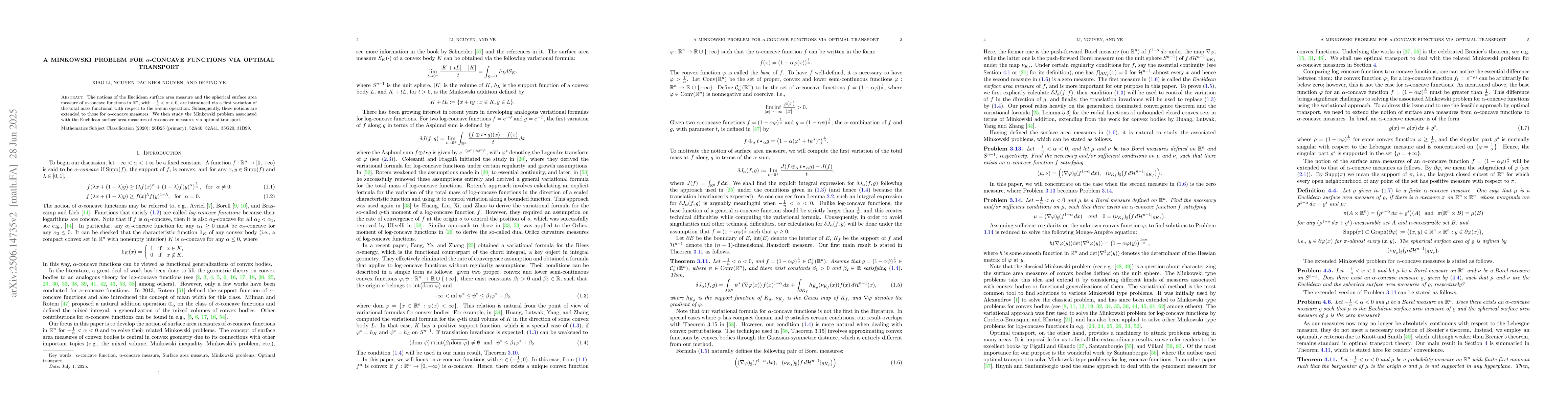 Thumbnail for A Minkowski problem for $α$-concave functions via optimal transport