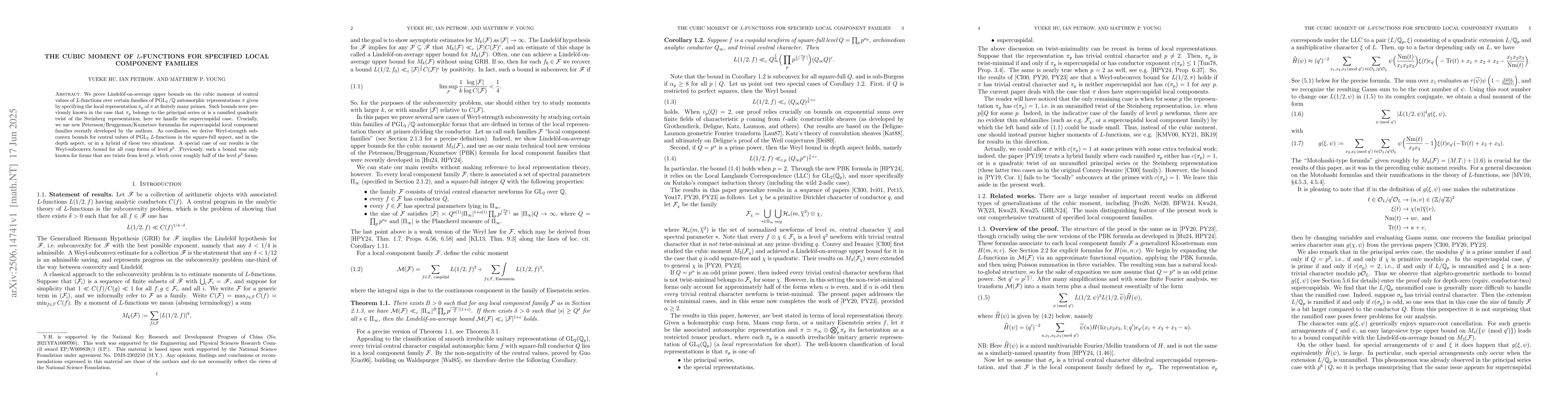 Thumbnail for The cubic moment of $L$-functions for specified local component families