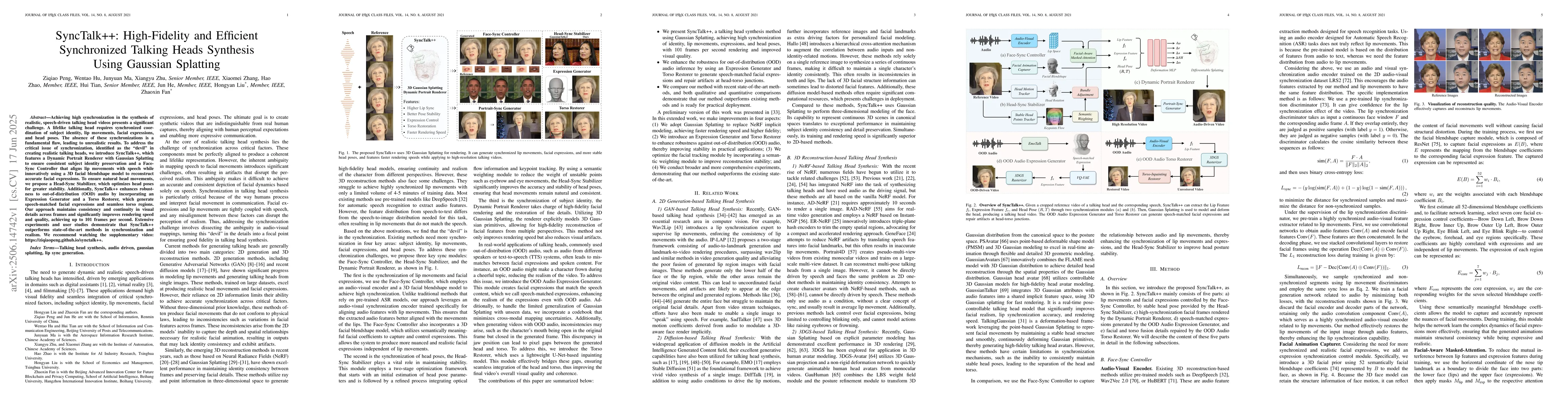 Thumbnail for SyncTalk++: High-Fidelity and Efficient Synchronized Talking Heads
  Synthesis Using Gaussian Splatting