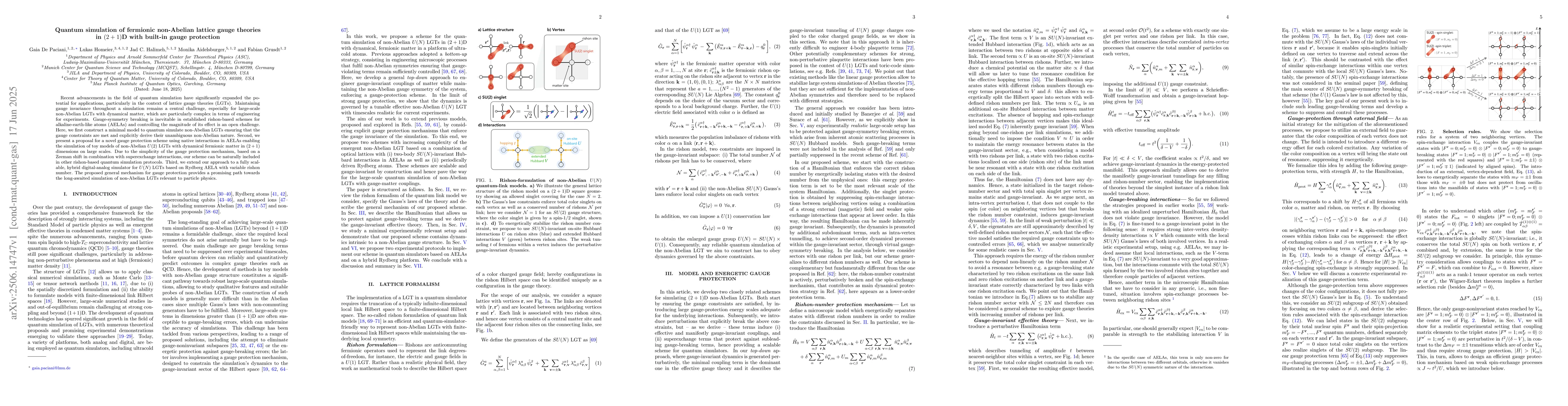 Thumbnail for Quantum simulation of fermionic non-Abelian lattice gauge theories in
  $(2+1)$D with built-in gauge protection