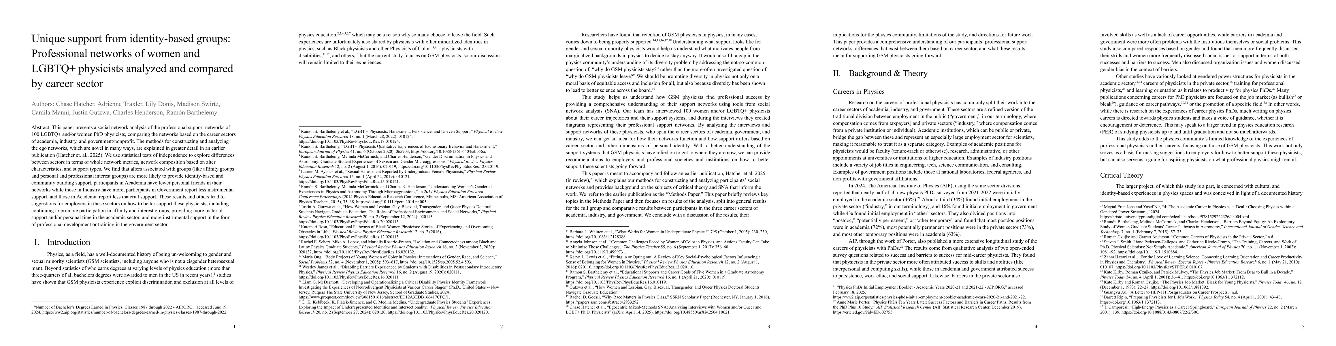 Thumbnail for Unique support from identity-based groups: Professional networks of
  women and LGBTQ+ physicists analyzed and compared by career sector