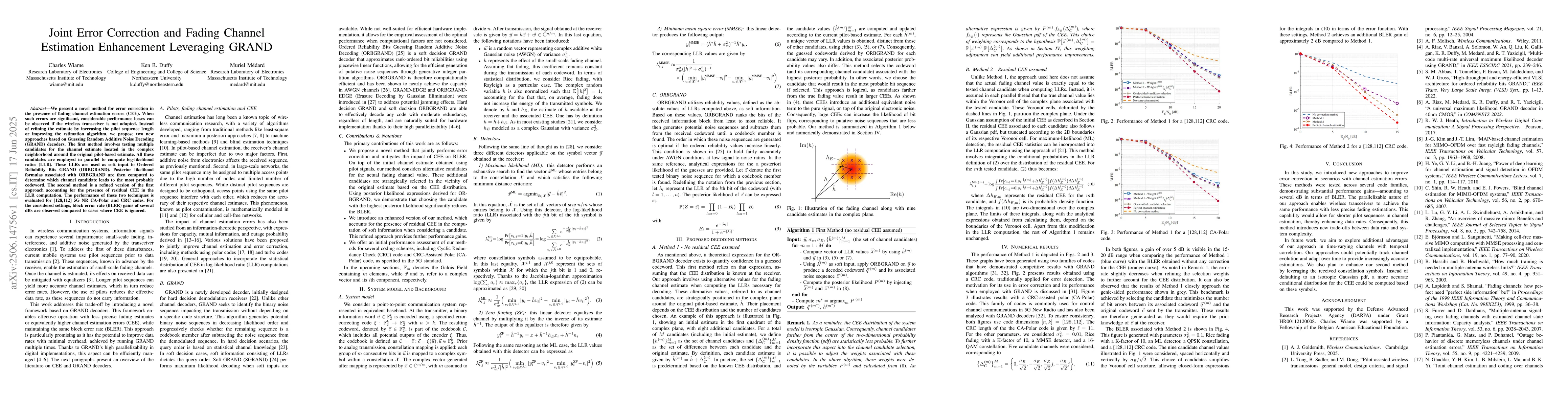 Thumbnail for Joint Error Correction and Fading Channel Estimation Enhancement
  Leveraging GRAND