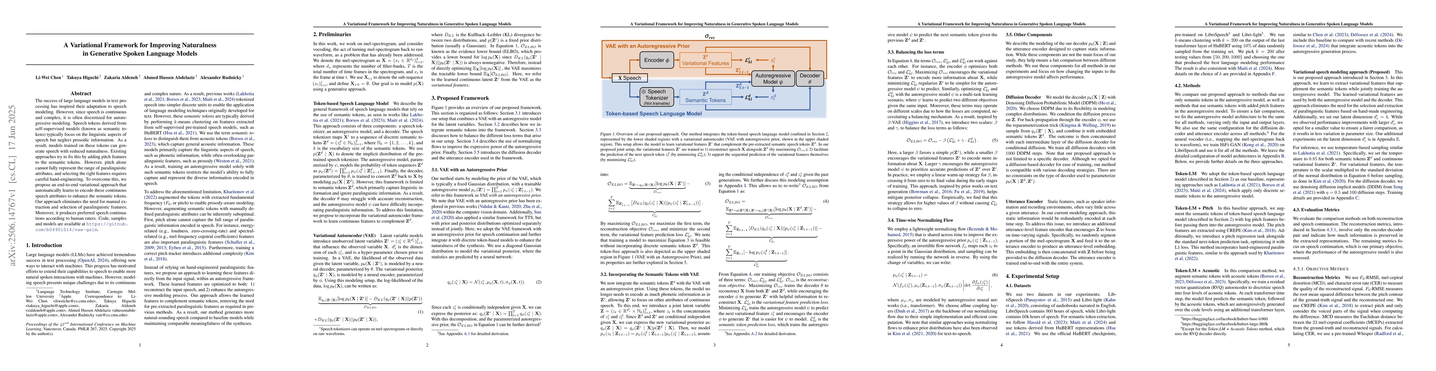 Thumbnail for A Variational Framework for Improving Naturalness in Generative Spoken
  Language Models