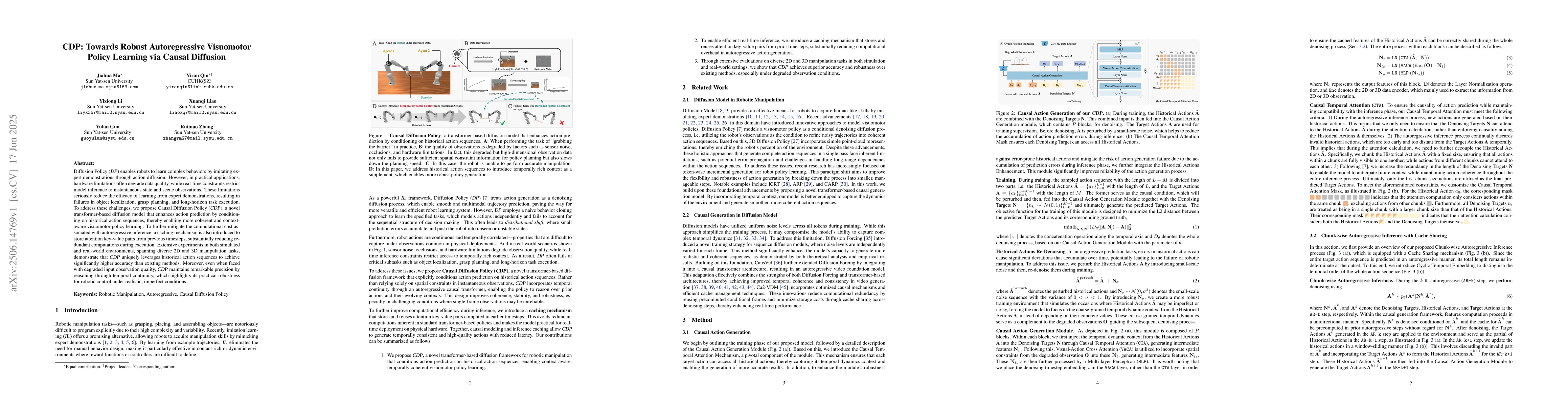 Thumbnail for CDP: Towards Robust Autoregressive Visuomotor Policy Learning via Causal
  Diffusion