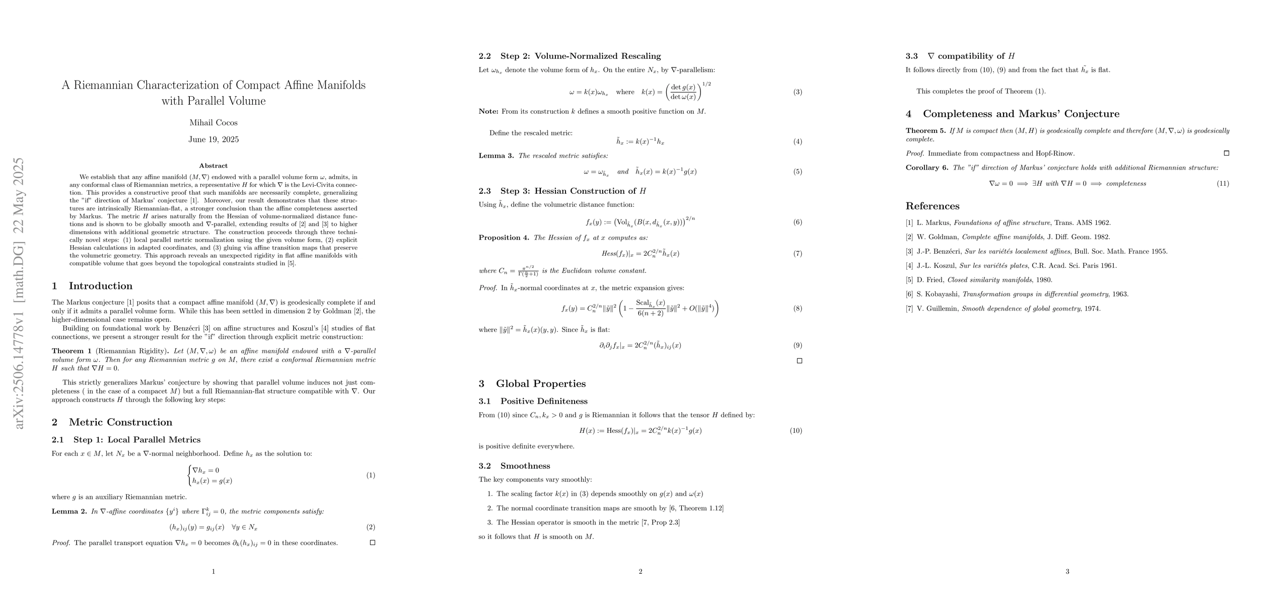 Thumbnail for A Riemannian Characterization of Compact Affine Manifolds with Parallel
  Volume