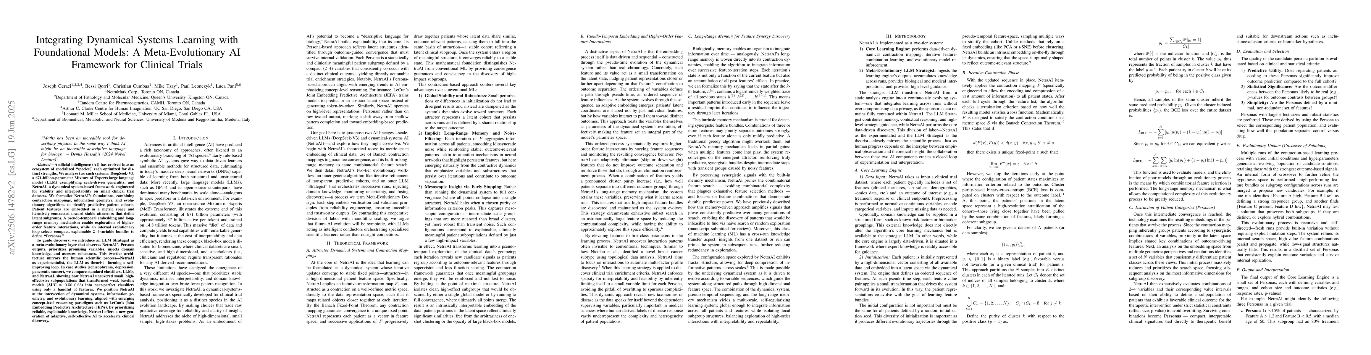 Thumbnail for Integrating Dynamical Systems Learning with Foundational Models: A
  Meta-Evolutionary AI Framework for Clinical Trials