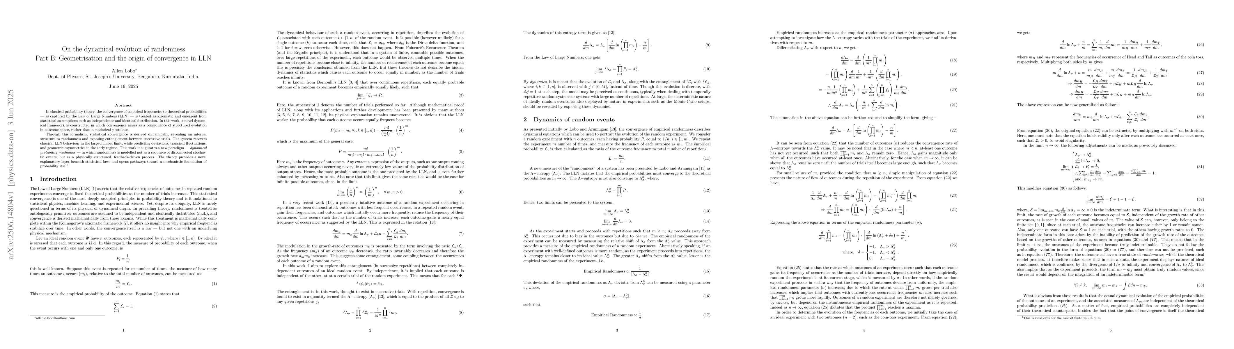 Thumbnail for On the dynamical evolution of randomness Part B: Geometrisation and the
  origin of convergence in LLN