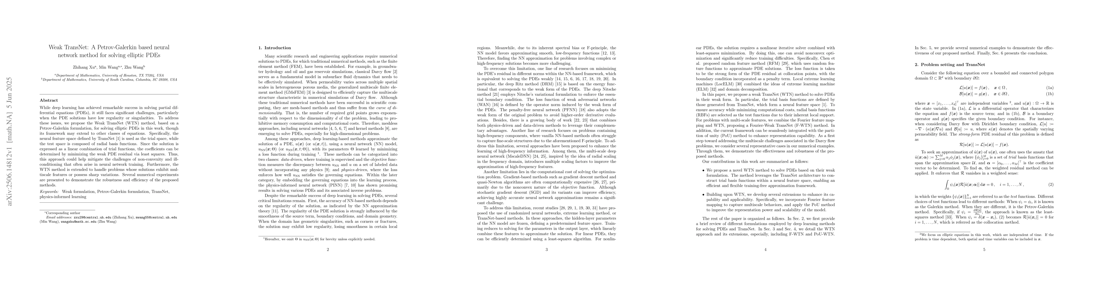 Thumbnail for Weak TransNet: A Petrov-Galerkin based neural network method for solving
  elliptic PDEs
