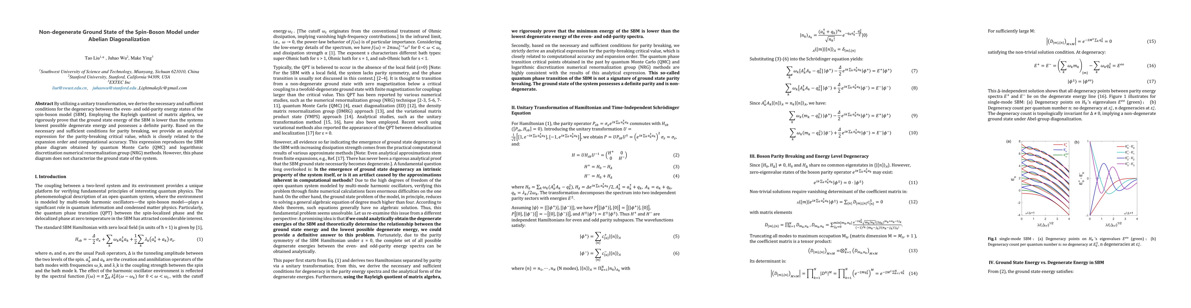Thumbnail for Non-degenerate Ground State of the Spin-Boson Model under Abelian
  Diagonalization