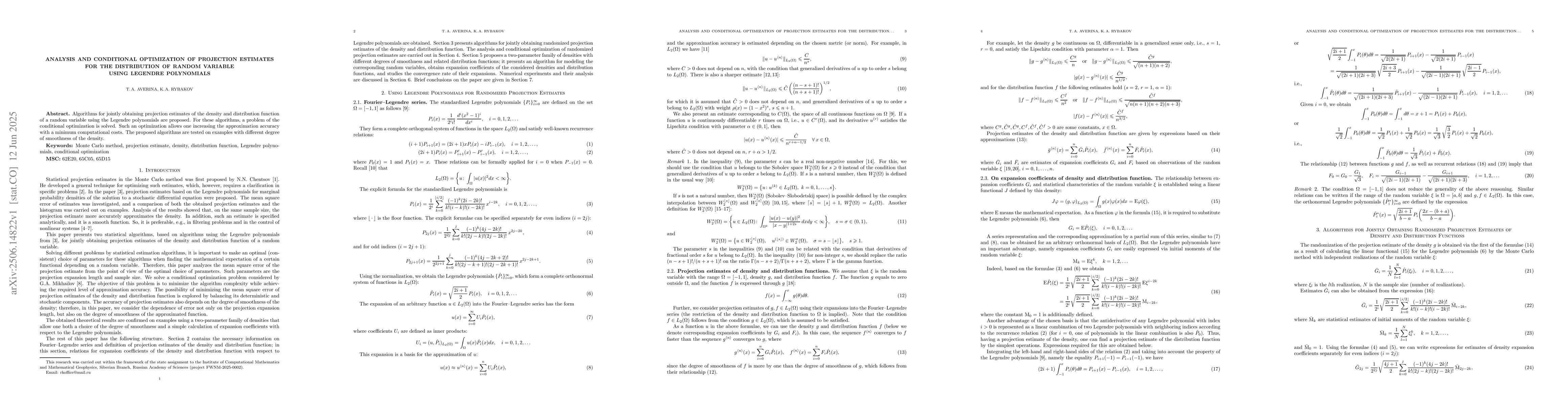 Thumbnail for Analysis and conditional optimization of projection estimates for the
  distribution of random variable using Legendre polynomials