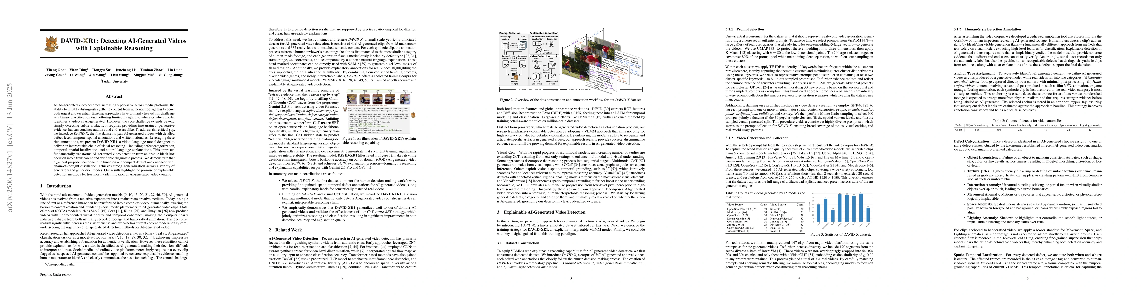 Thumbnail for DAVID-XR1: Detecting AI-Generated Videos with Explainable Reasoning