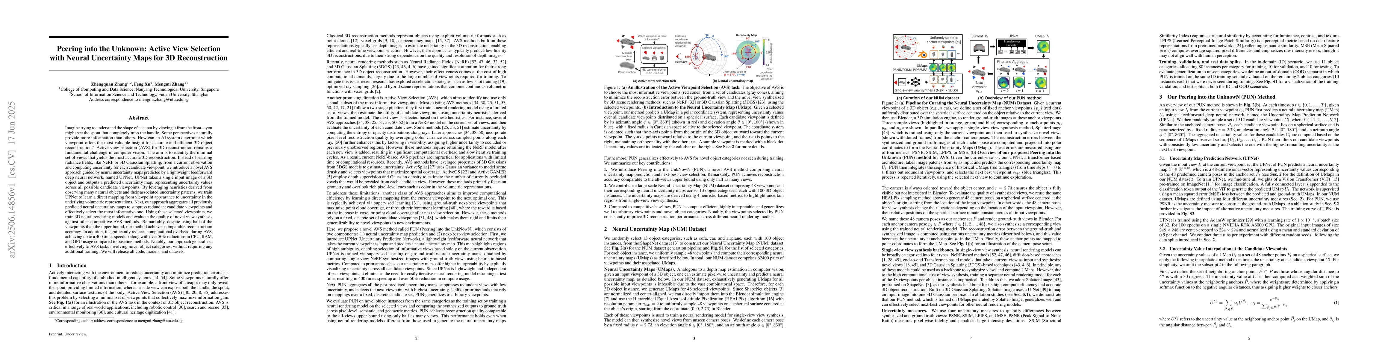 Thumbnail for Peering into the Unknown: Active View Selection with Neural Uncertainty
  Maps for 3D Reconstruction