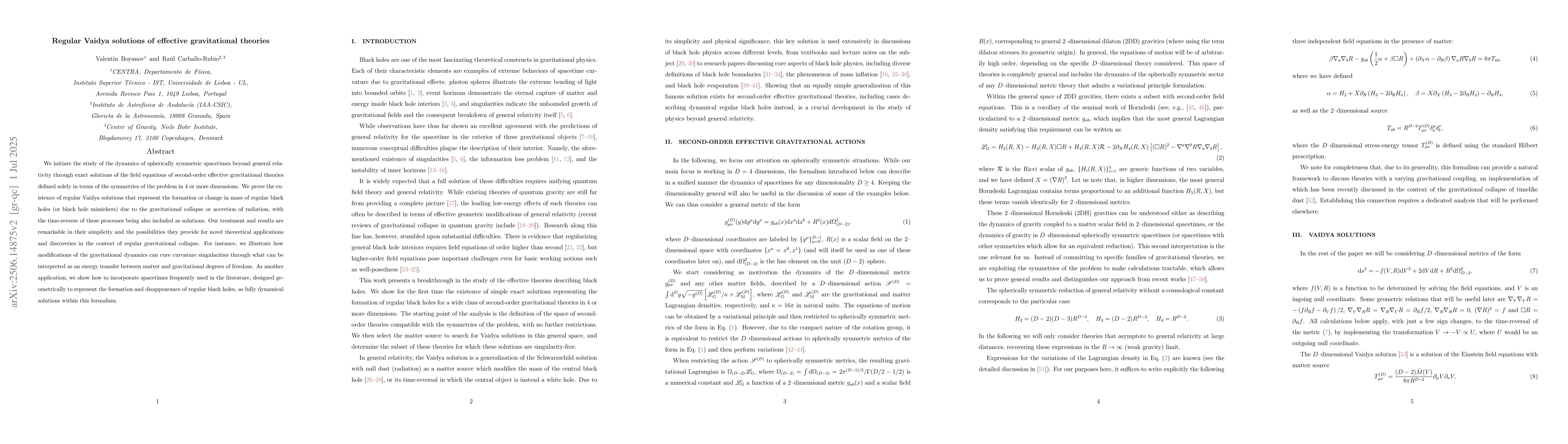 Thumbnail for Regular Vaidya solutions of effective gravitational theories