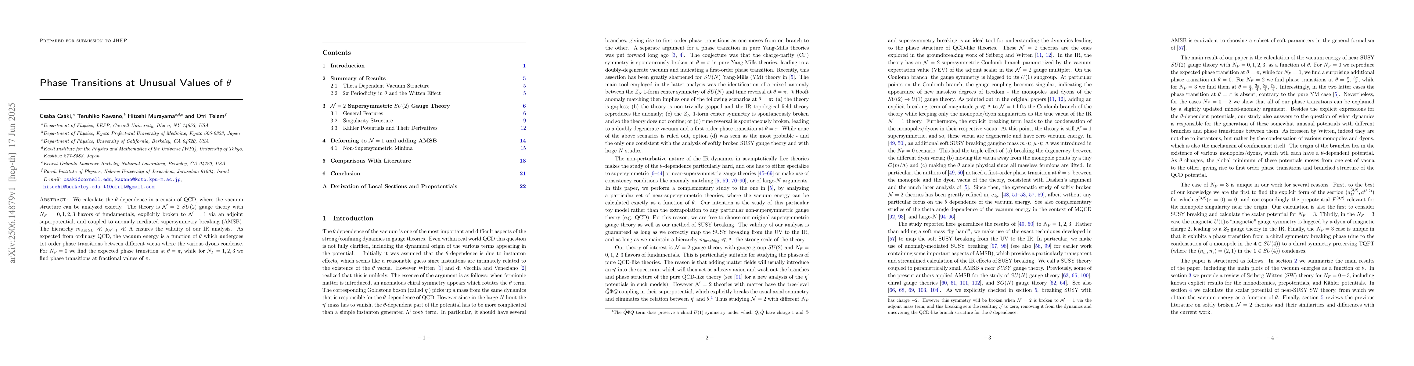 Thumbnail for Phase Transitions at Unusual Values of $θ$