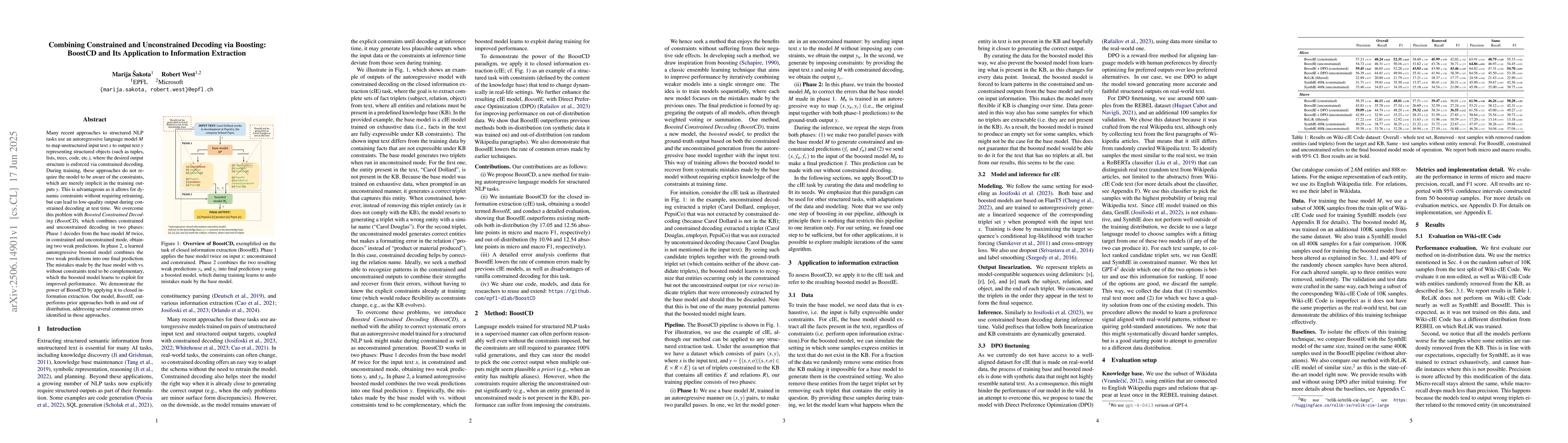 Thumbnail for Combining Constrained and Unconstrained Decoding via Boosting: BoostCD
  and Its Application to Information Extraction