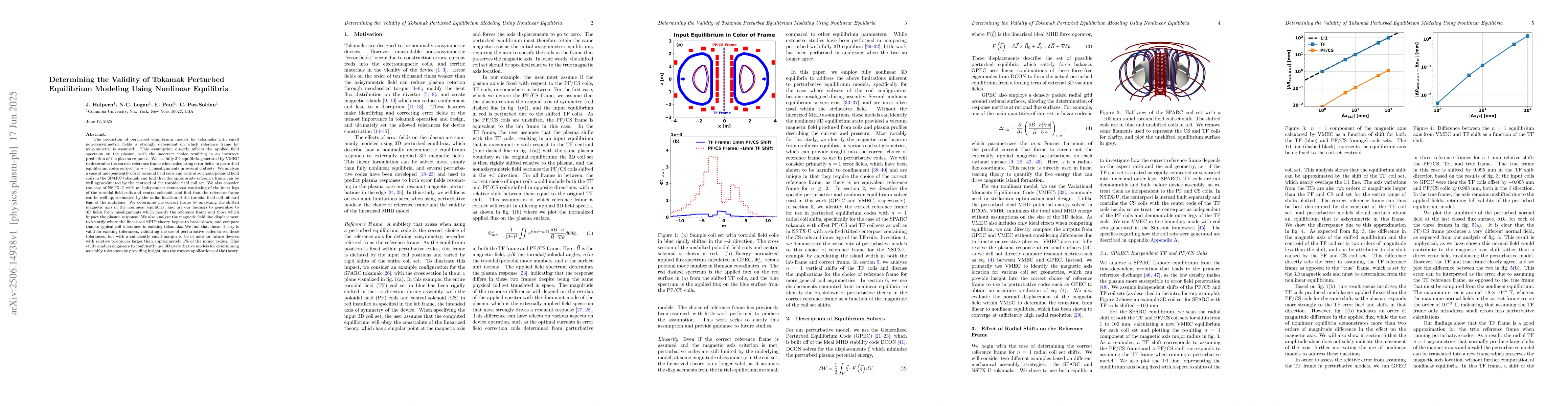 Thumbnail for Determining the Validity of Tokamak Perturbed Equilibrium Modeling Using
  Nonlinear Equilibria
