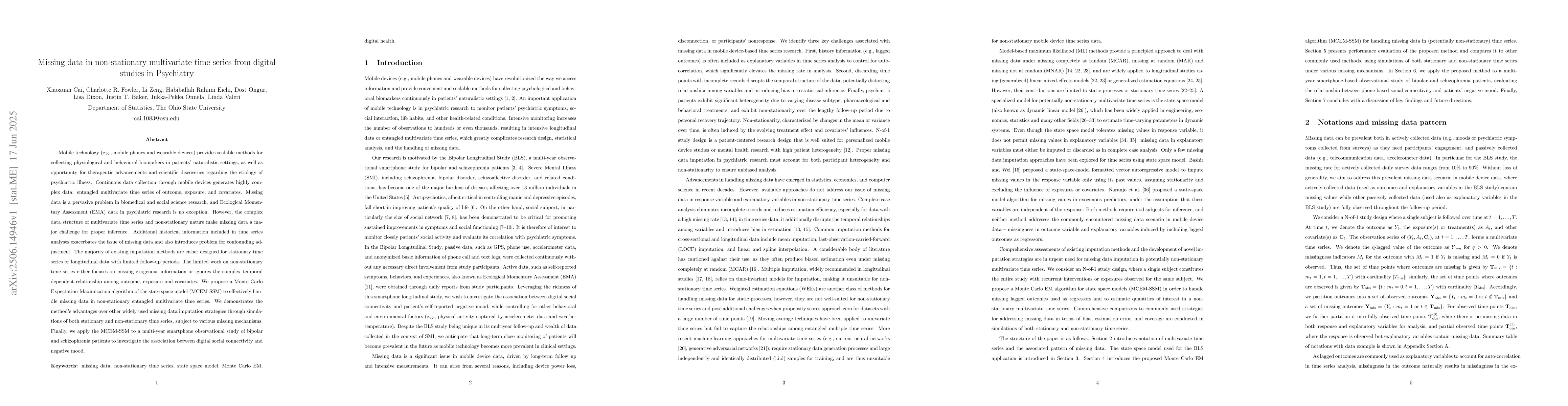 Thumbnail for Missing data in non-stationary multivariate time series from digital
  studies in Psychiatry