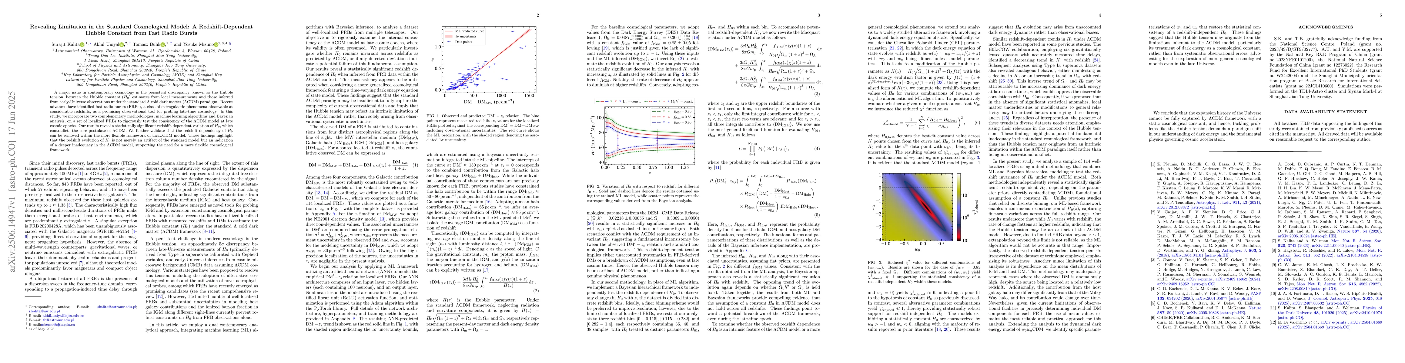 Thumbnail for Revealing Limitation in the Standard Cosmological Model: A
  Redshift-Dependent Hubble Constant from Fast Radio Bursts