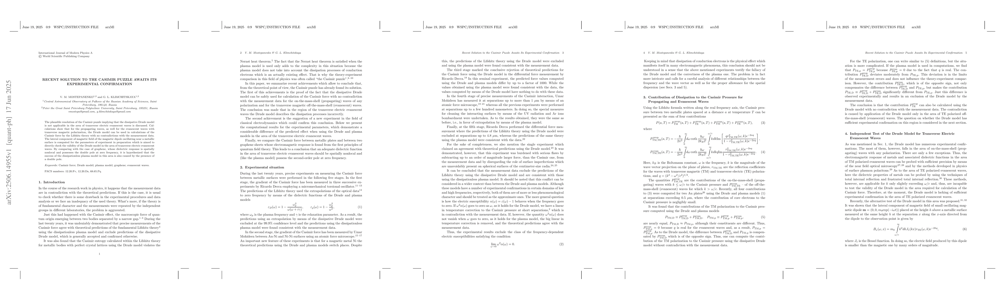 Thumbnail for Recent solution to the Casimir puzzle awaits its experimental
  confirmation