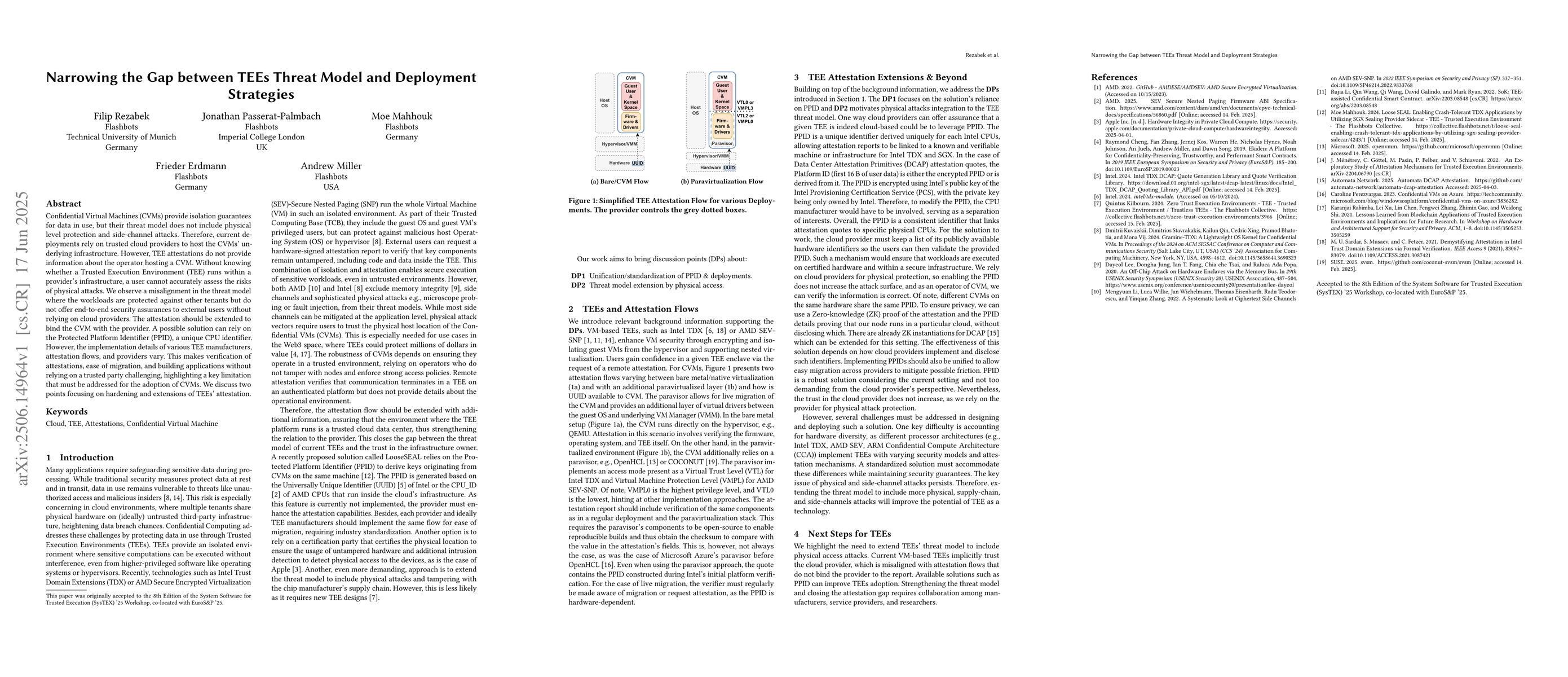 Thumbnail for Narrowing the Gap between TEEs Threat Model and Deployment Strategies