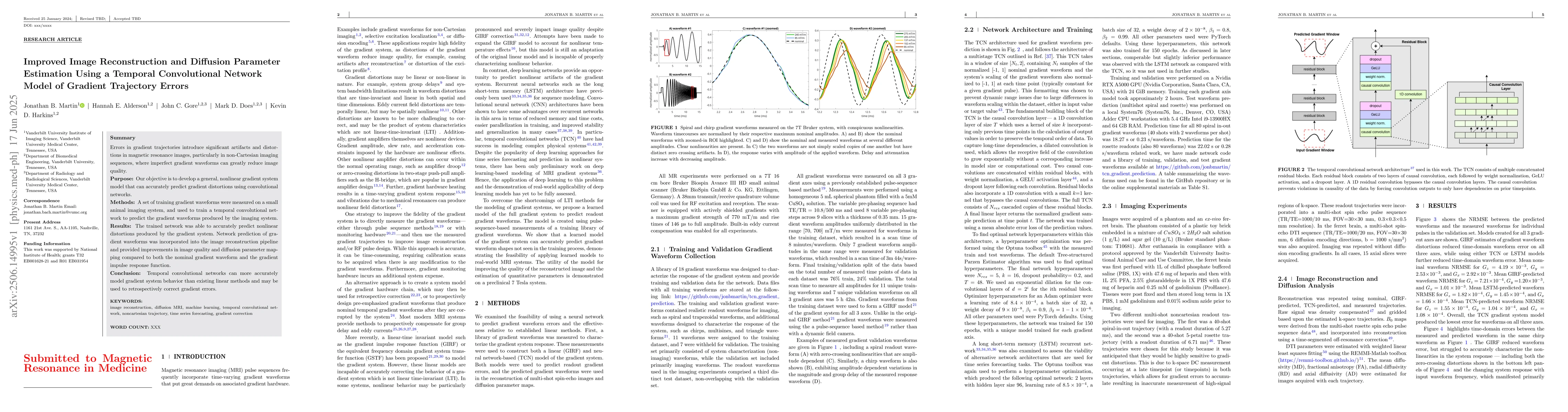 Thumbnail for Improved Image Reconstruction and Diffusion Parameter Estimation Using a
  Temporal Convolutional Network Model of Gradient Trajectory Errors