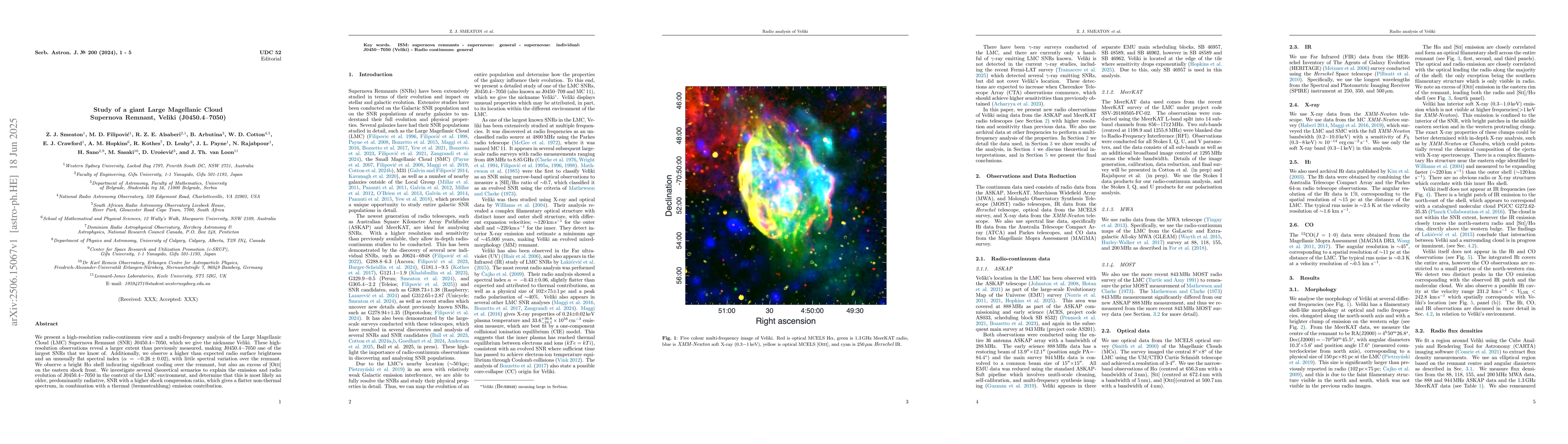 Thumbnail for Study of a giant Large Magellanic Cloud Supernova Remnant, Veliki
  (J0450.4-7050)