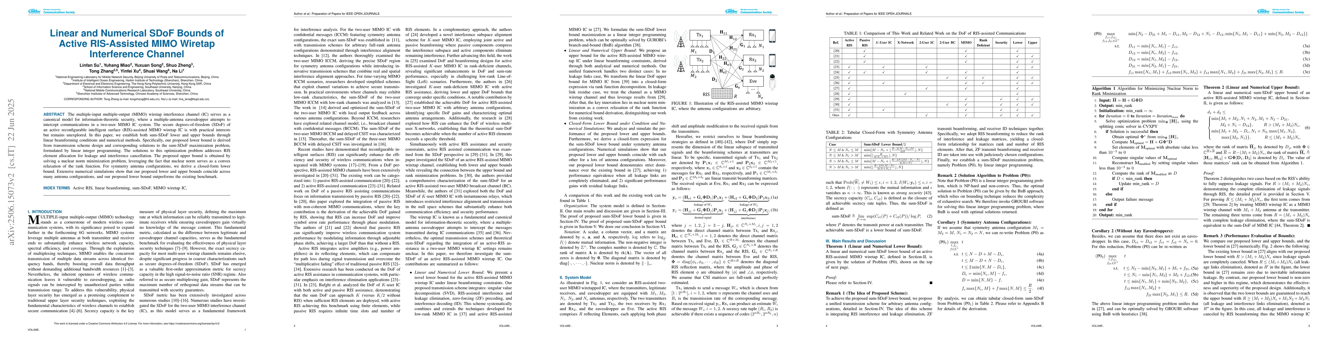 Thumbnail for Linear and Numerical SDoF Bounds of Active RIS-Assisted MIMO Wiretap
  Interference Channel