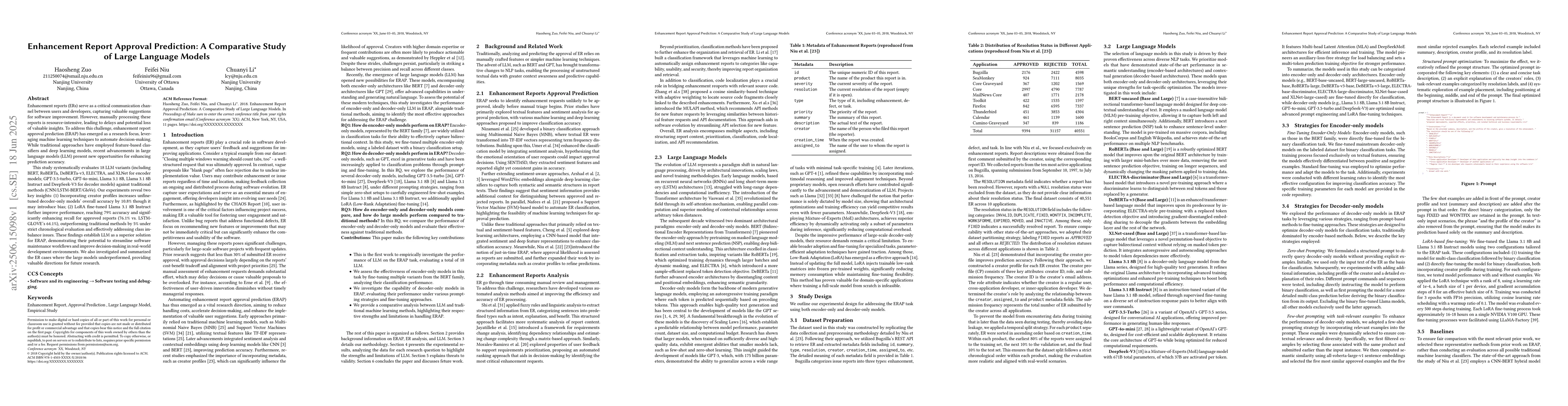 Thumbnail for Enhancement Report Approval Prediction: A Comparative Study of Large
  Language Models