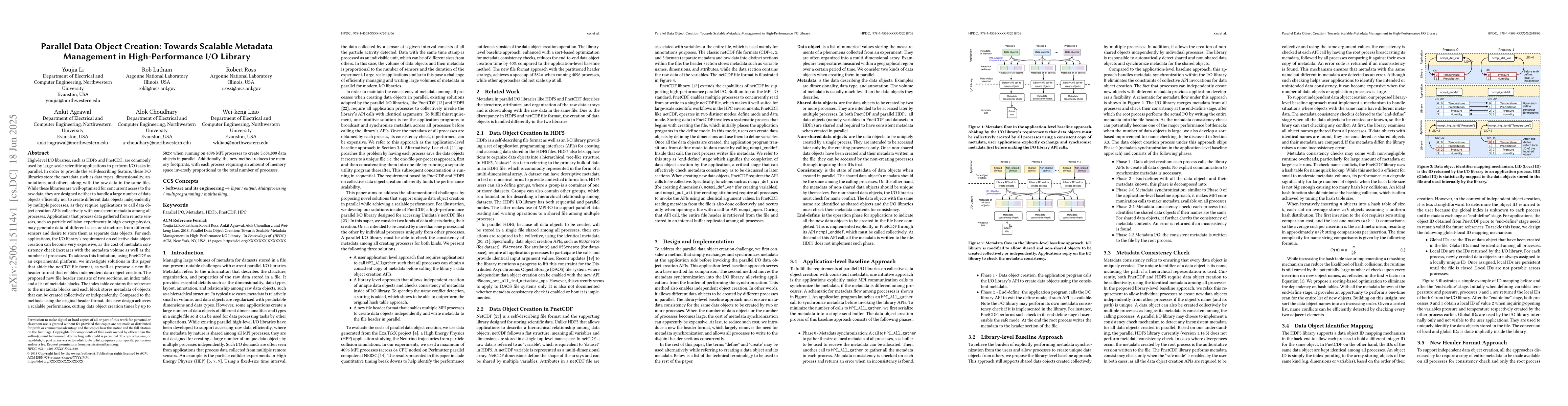 Thumbnail for Parallel Data Object Creation: Towards Scalable Metadata Management in
  High-Performance I/O Library