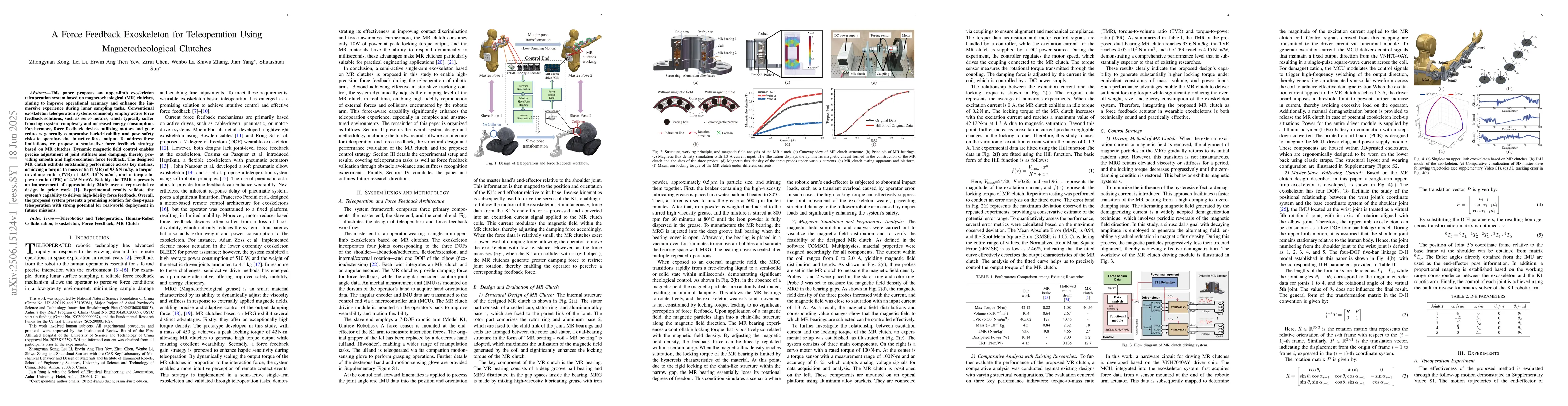 Thumbnail for A Force Feedback Exoskeleton for Teleoperation Using Magnetorheological
  Clutches