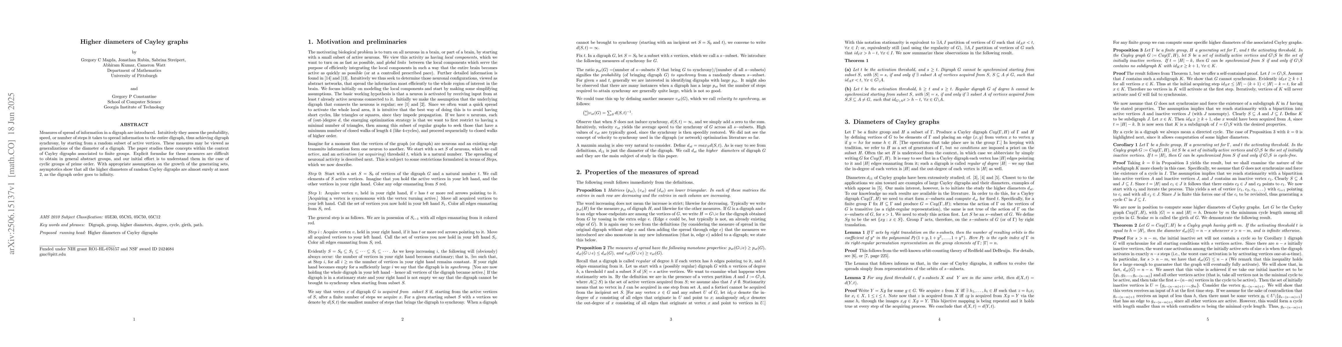 Thumbnail for Higher diameters of Cayley digraphs
