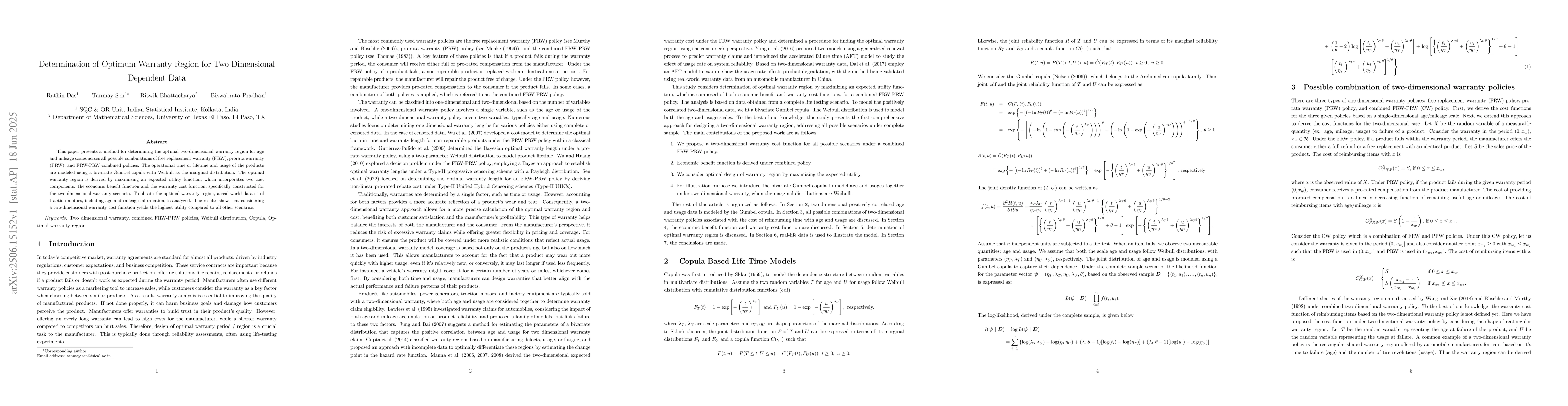 Thumbnail for Determination of Optimum Warranty Region for Two Dimensional Dependent
  Data