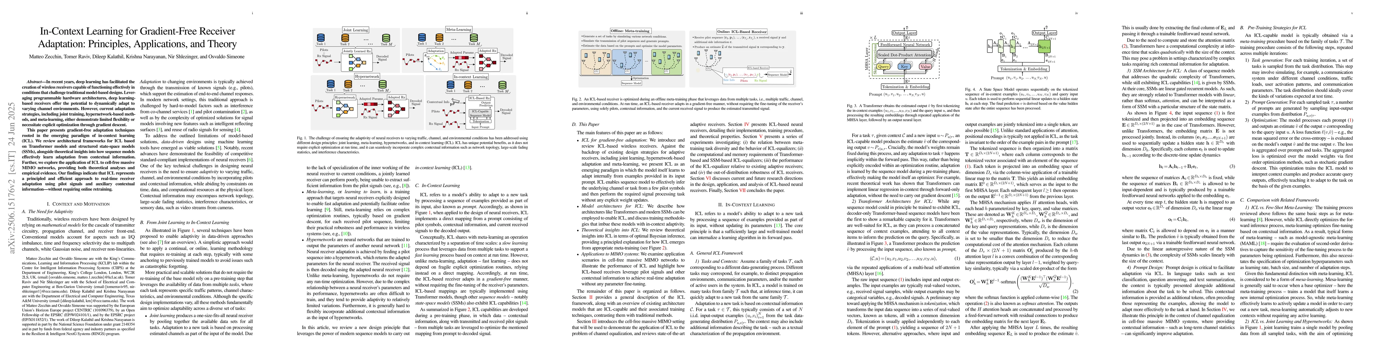 Thumbnail for In-Context Learning for Gradient-Free Receiver Adaptation: Principles,
  Applications, and Theory