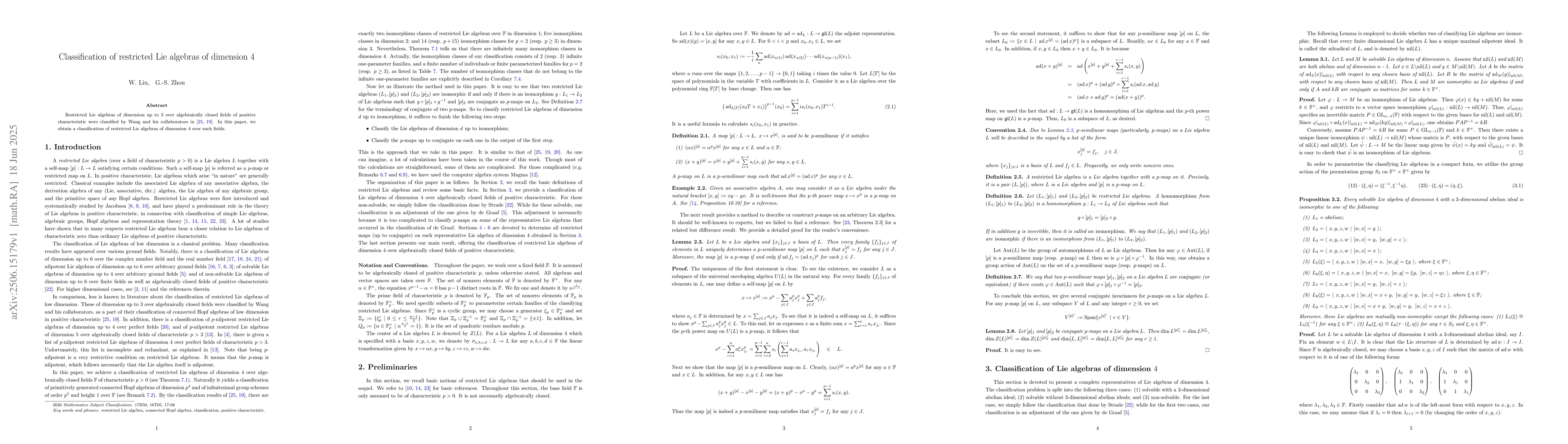 Thumbnail for Classification of restricted Lie algebras of dimension $4$