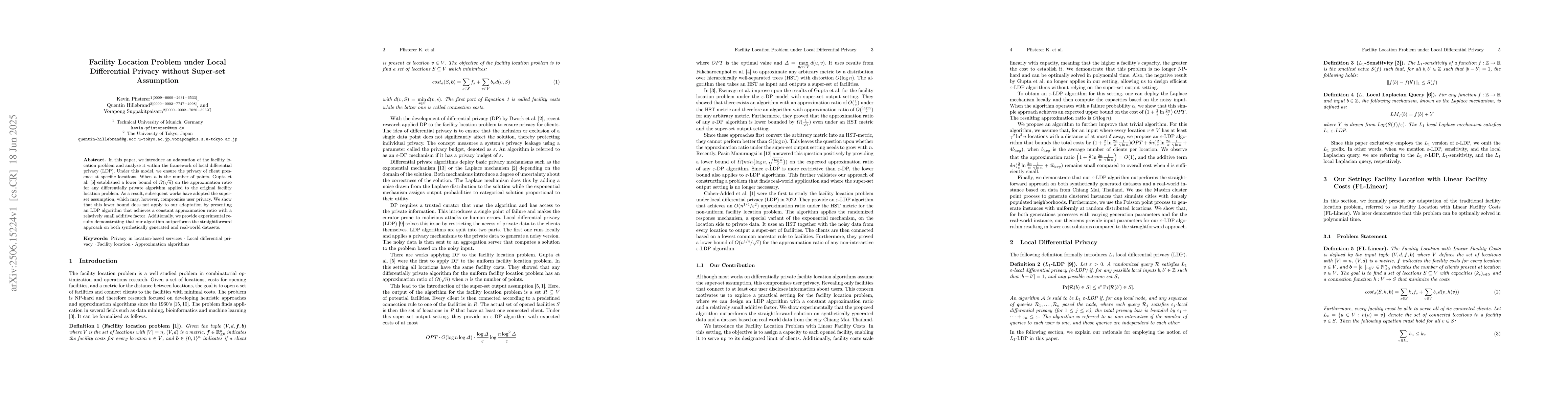 Thumbnail for Facility Location Problem under Local Differential Privacy without
  Super-set Assumption
