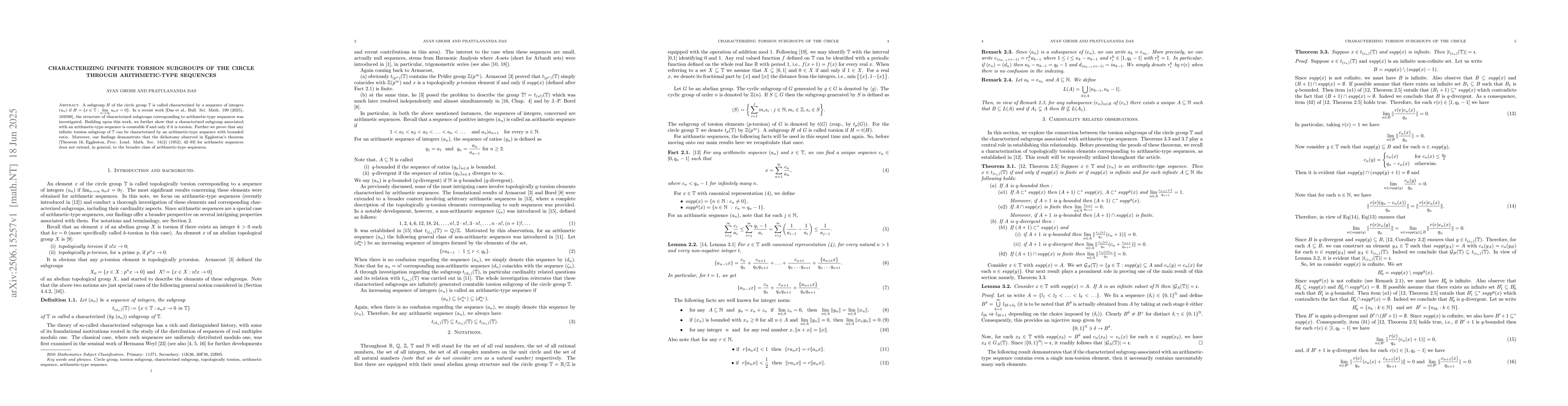 Thumbnail for Characterizing infinite torsion subgroups of the circle through
  arithmetic-type sequences