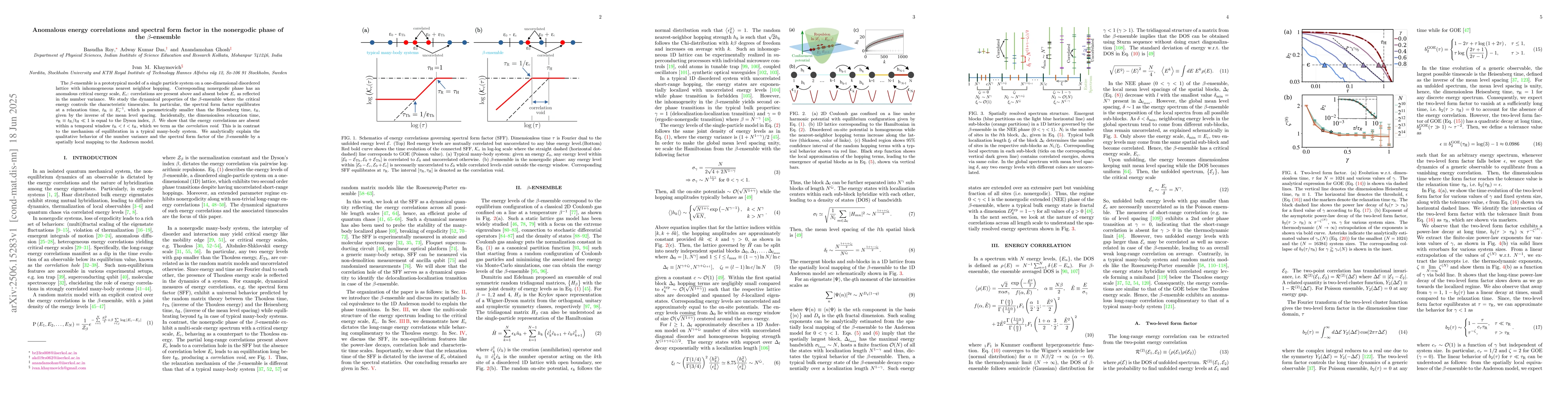 Thumbnail for Anomalous energy correlations and spectral form factor in the nonergodic
  phase of the $β$-ensemble