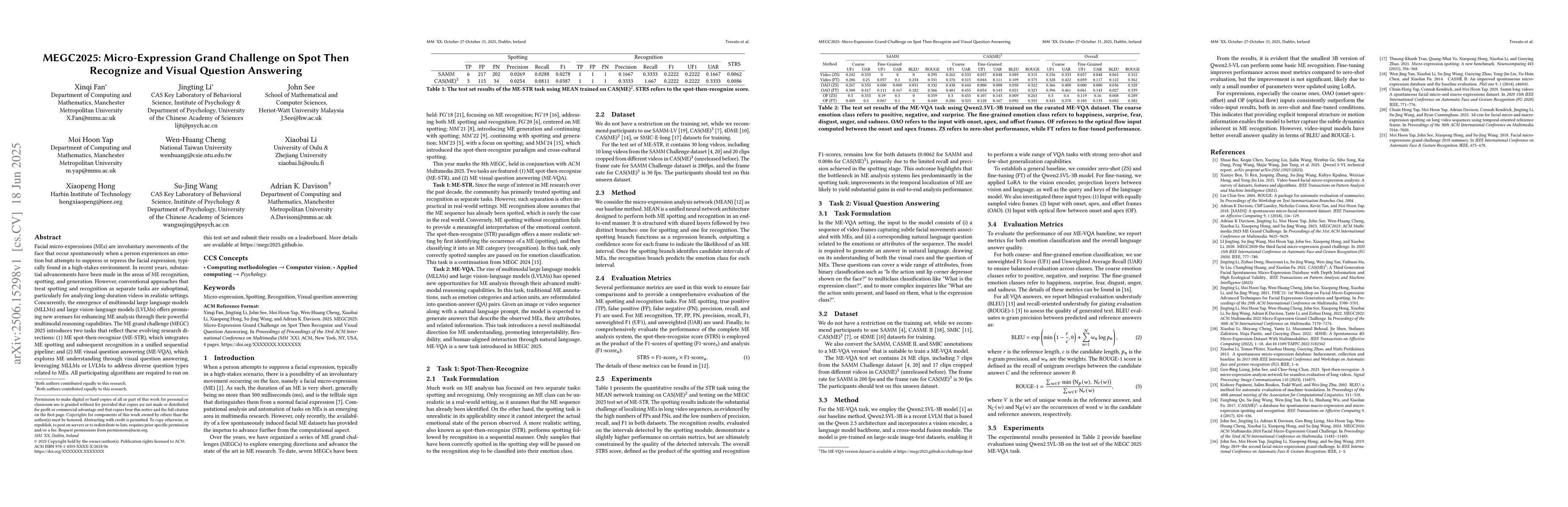 Thumbnail for MEGC2025: Micro-Expression Grand Challenge on Spot Then Recognize and
  Visual Question Answering