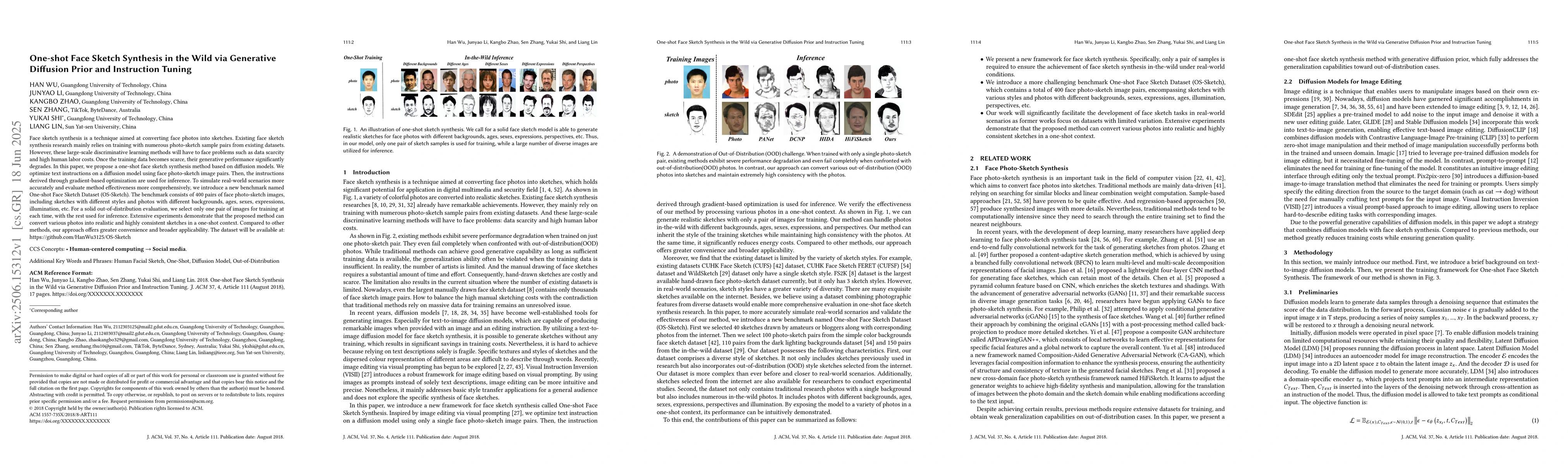 Thumbnail for One-shot Face Sketch Synthesis in the Wild via Generative Diffusion
  Prior and Instruction Tuning