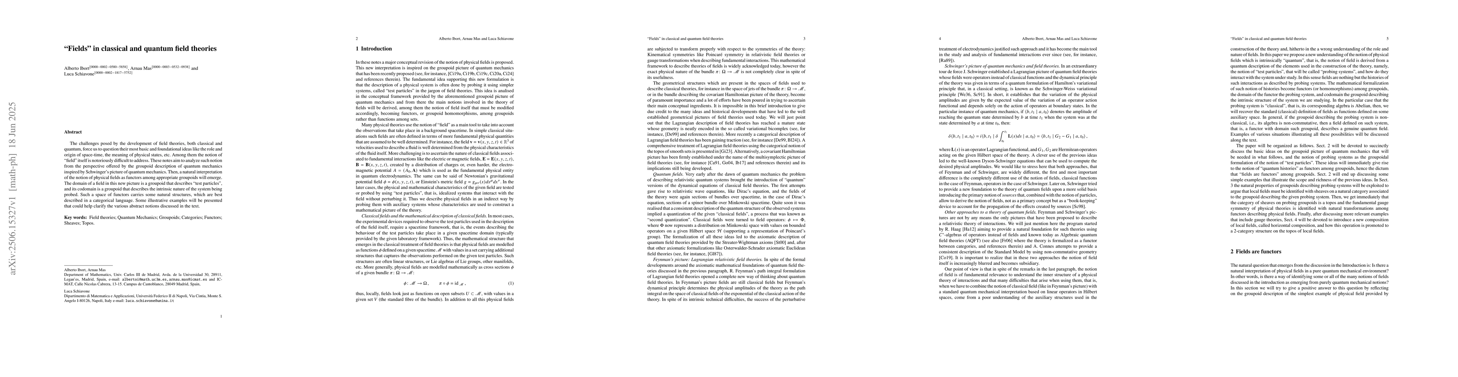 Thumbnail for "Fields" in classical and quantum field theories