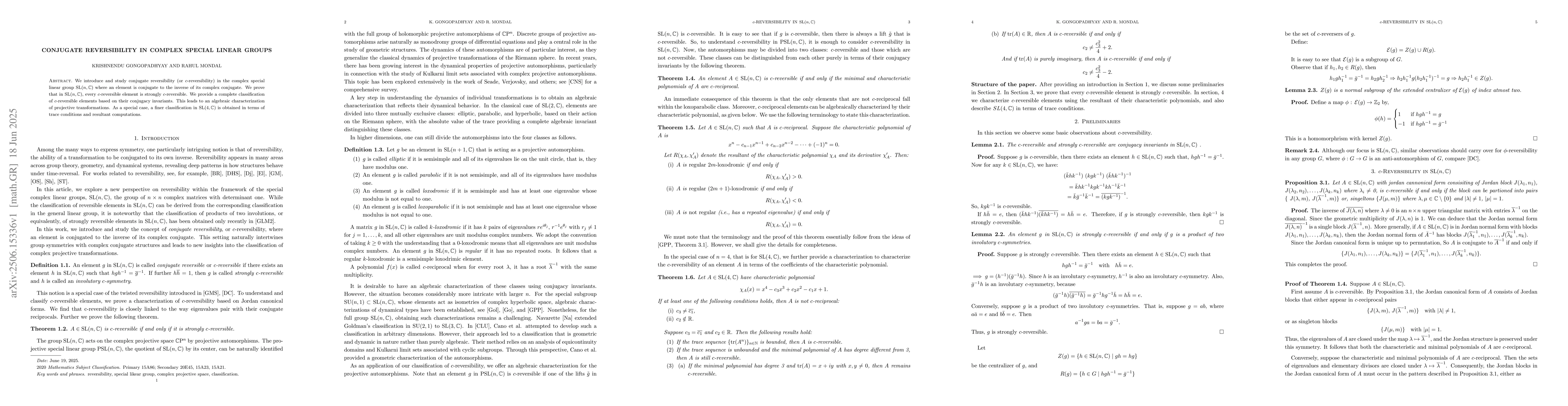 Thumbnail for Conjugate reversibility in complex special linear groups