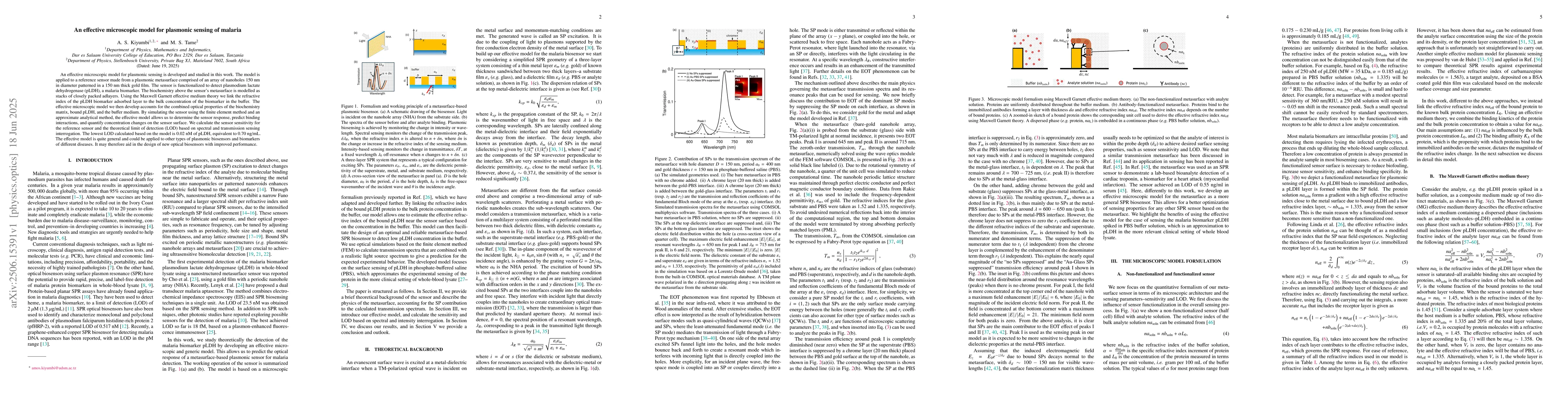 Thumbnail for An effective microscopic model for plasmonic sensing of malaria